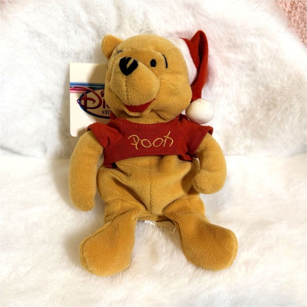 Disney Winnie the Pooh Mini Bean Bag Santa 8" Plush, Vintage